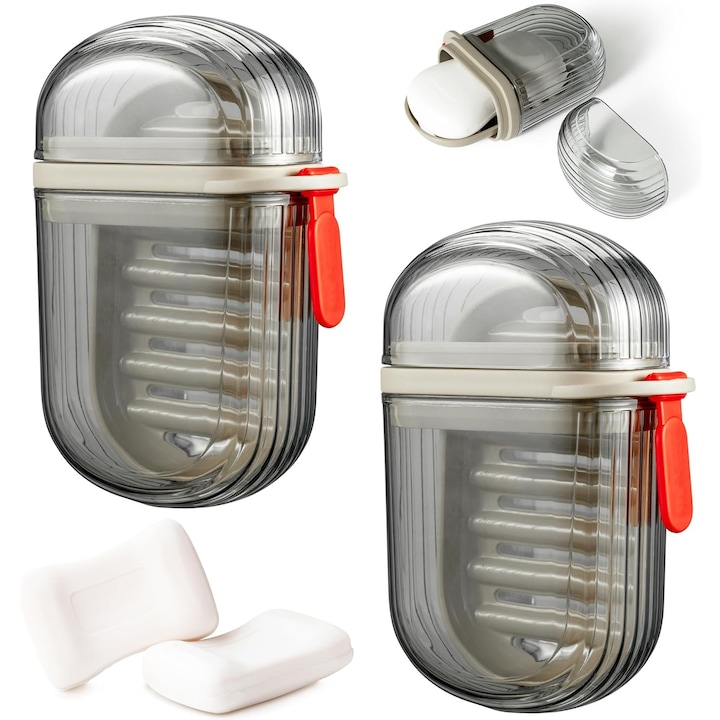 2er-set Seifenboxen Aus Kunststoff Mit Deckel, Axroad Mall, Tragbare Reise-seifenbox Mit Deckel, Auslaufsicherer Deckel, Rutschfest, Luftdichter Ablauf, Robustes Pet-material, 11,5 X 7,5 X 4,5 Cm, Tra