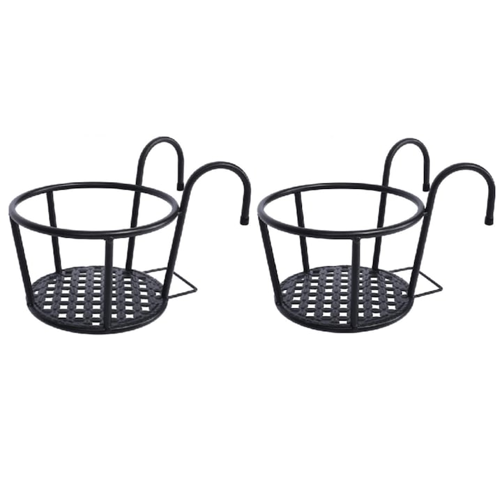 Balkon-pflanzenständer, Metall, 2-teilig, 22 Cm, Schwarz