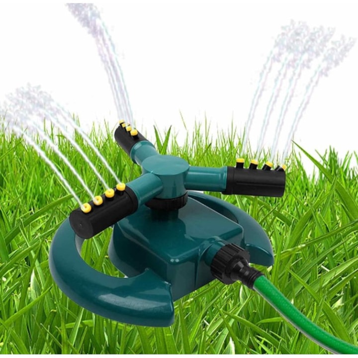Edar Rotationsregner Mit 3 Armen, Für Garten Und Rasen, 12 Wasserdüsen, Gleichmäßiger Sprühstrahl, 360° Verstellbar, Anschlusszubehör, Grün