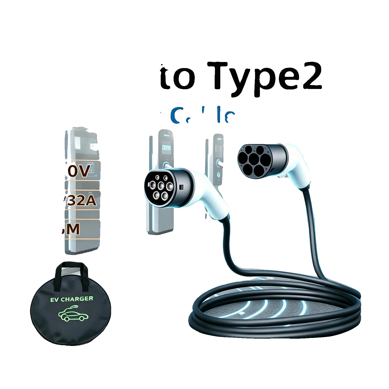 Ladekabel Für Elektrofahrzeuge, 22 Kw Ausgangsleistung, Kompatibel Mit Zwei Ladegeräten, 32 A 22 Kw 3-polig