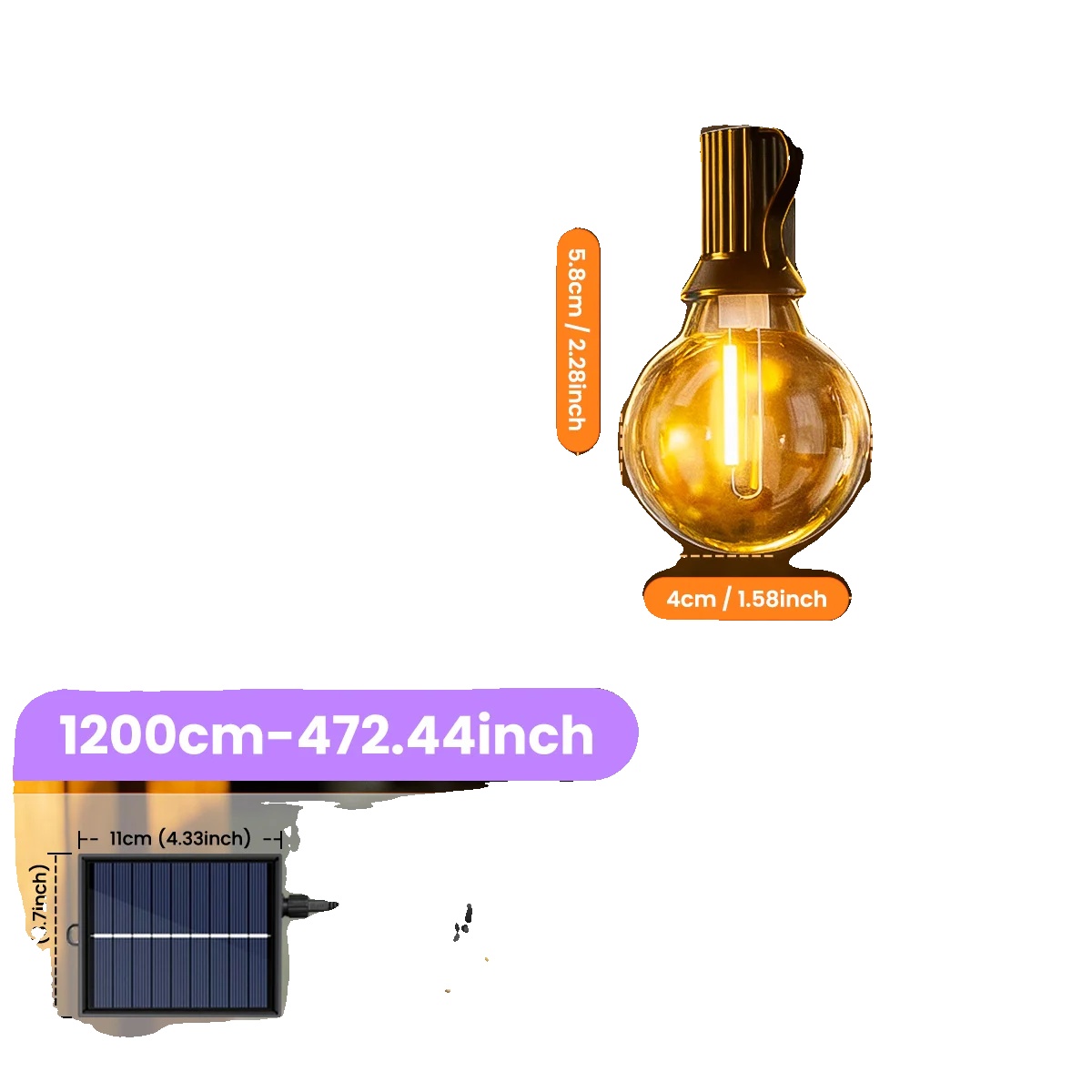 Solarbetriebene Lichterkette, Fernbedienung, Dimmbar, 12 M, 30 Glühbirnen