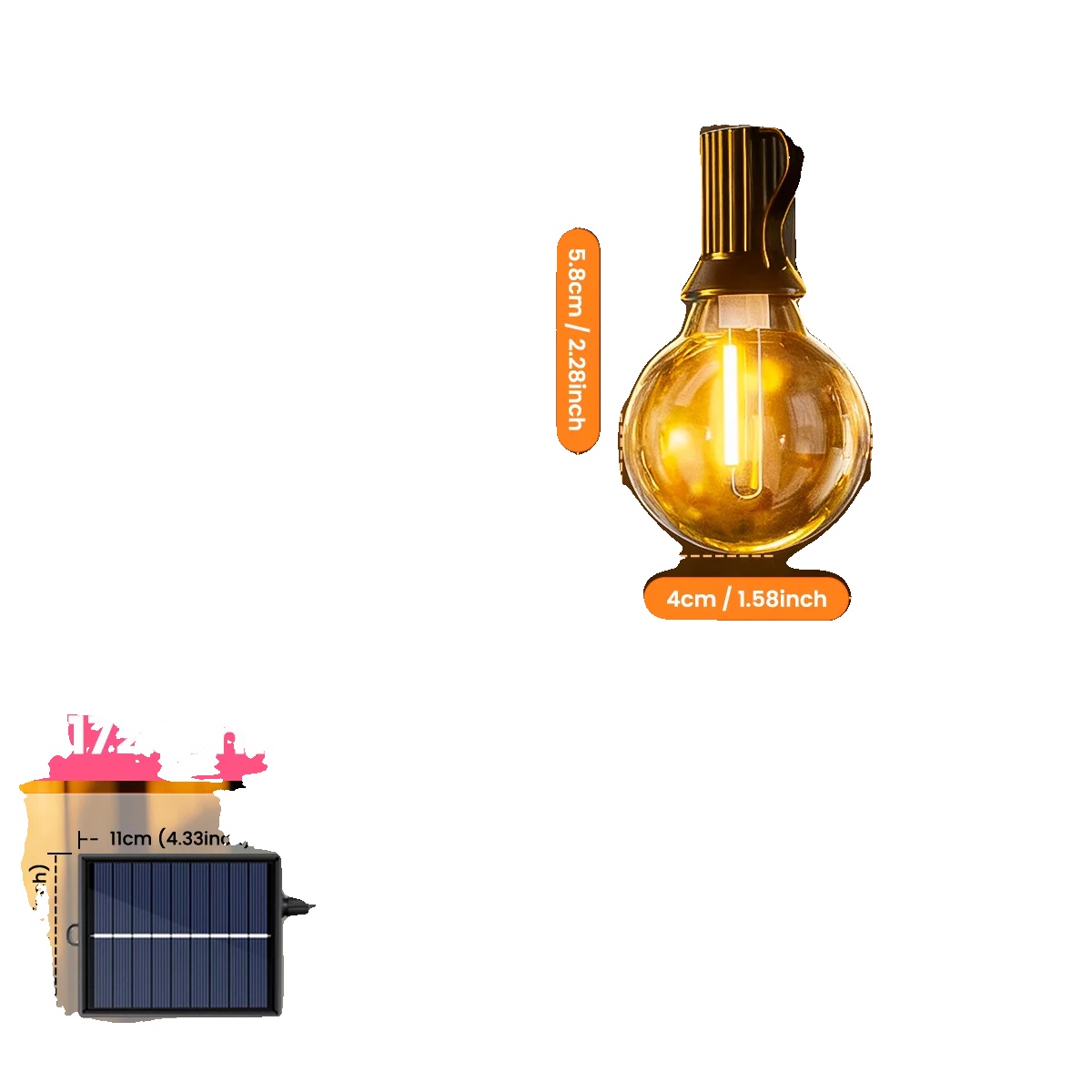 Solarbetriebene Lichterkette, Fernbedienung, Dimmbar, 17,25 M, 45 Glühbirnen