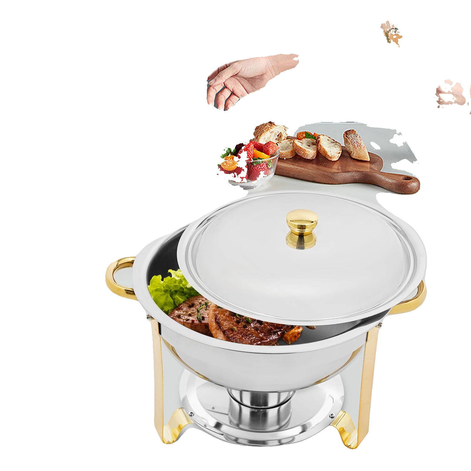 Chafing-dish-set, Edelstahl, 4,5 L Fassungsvermögen, Freistehend, Moderner Minimalistischer Stil, Runde Form