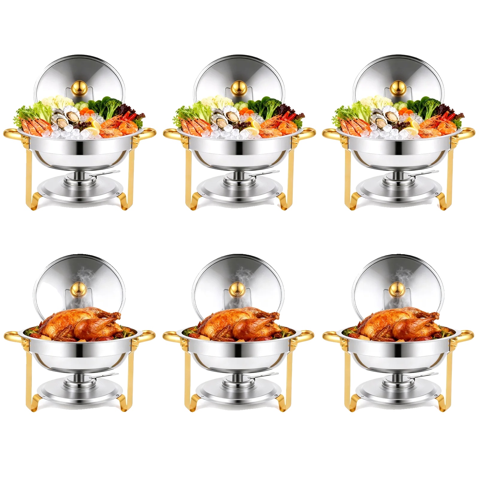 Servierschüssel, Edelstahl, Buffet-warmhaltebehälter-set, 6er-pack
