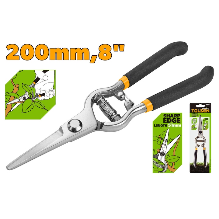 Gardenest By Tolsen Gerade Gartenschere 200 Mm (8"), Hochglanzpoliert, Abgewinkelter Griff, Komfortable Und Präzise Anwendung