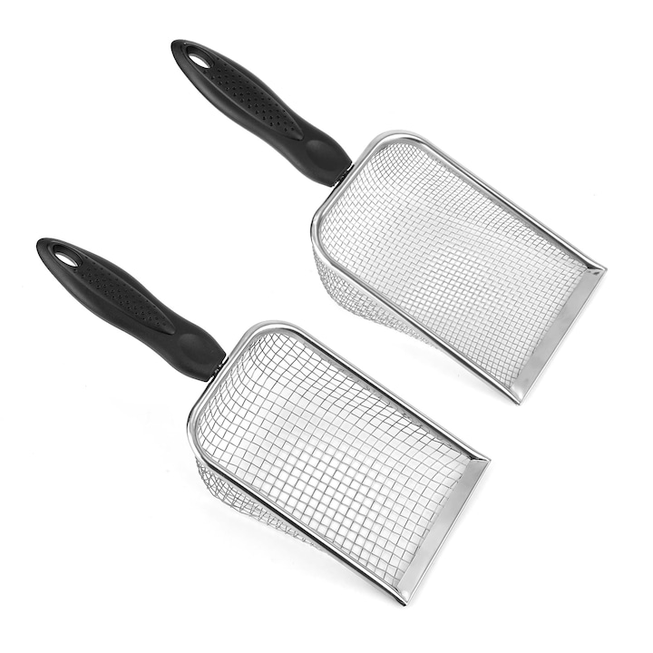 Set Mit 2 Edelstahl-erde- Und Kompostsieben, 5 Mm/2,8 Mm Maschenweite, Ergonomischer, Rutschfester Griff, Kratzfeste Kante, Schwarz/silber