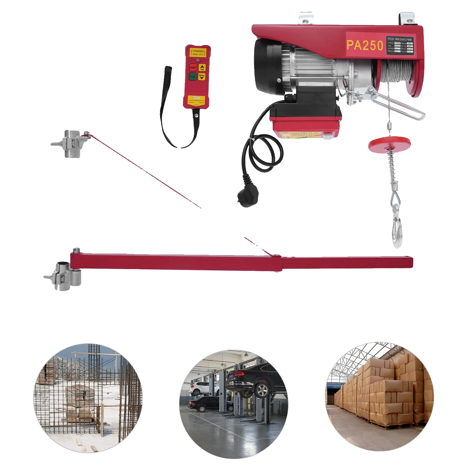 Elektrische Seilwinde, Funkfernbedienung, 250 Kg Tragkraft, Rot