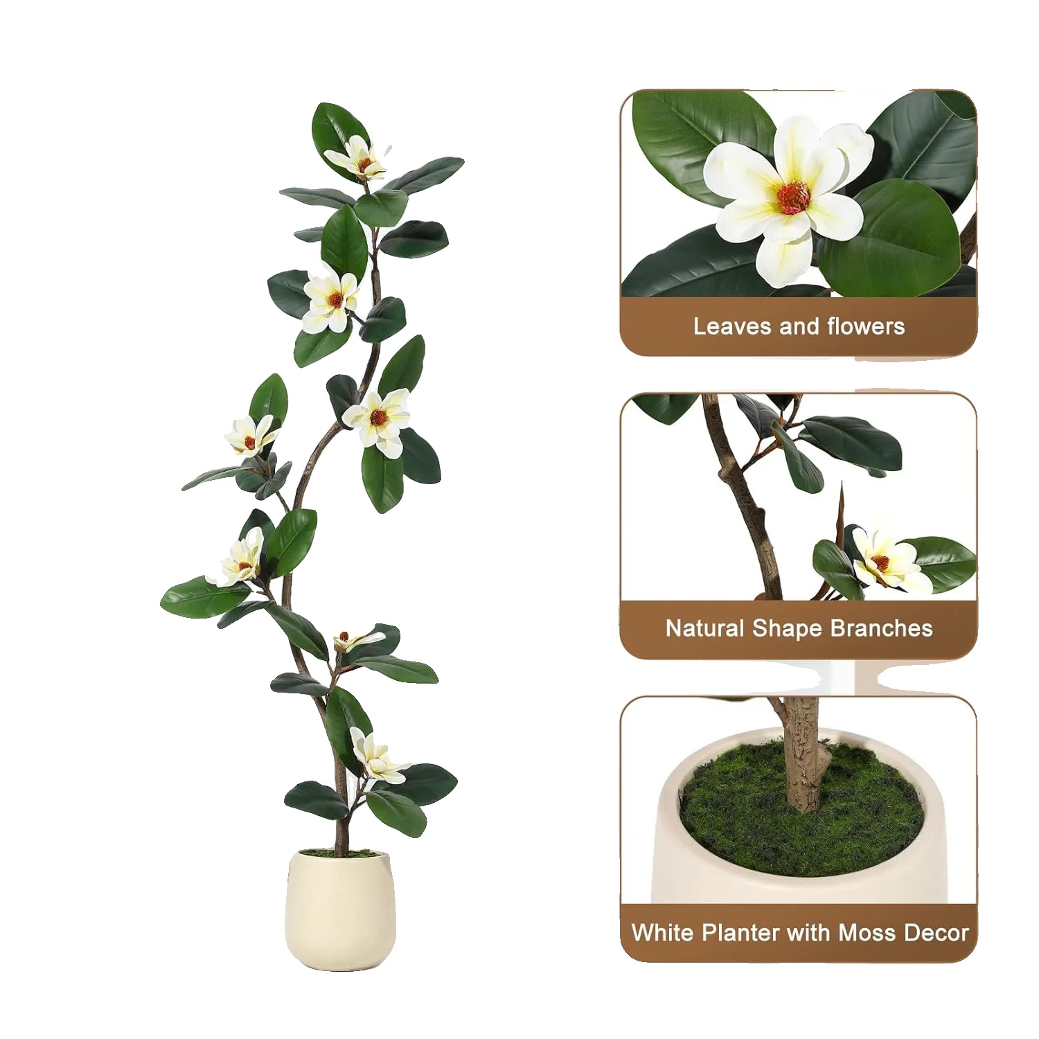 Künstliche Pflanze, Realistische Magnolienblüten, Dekorativer Topf, 150 Cm