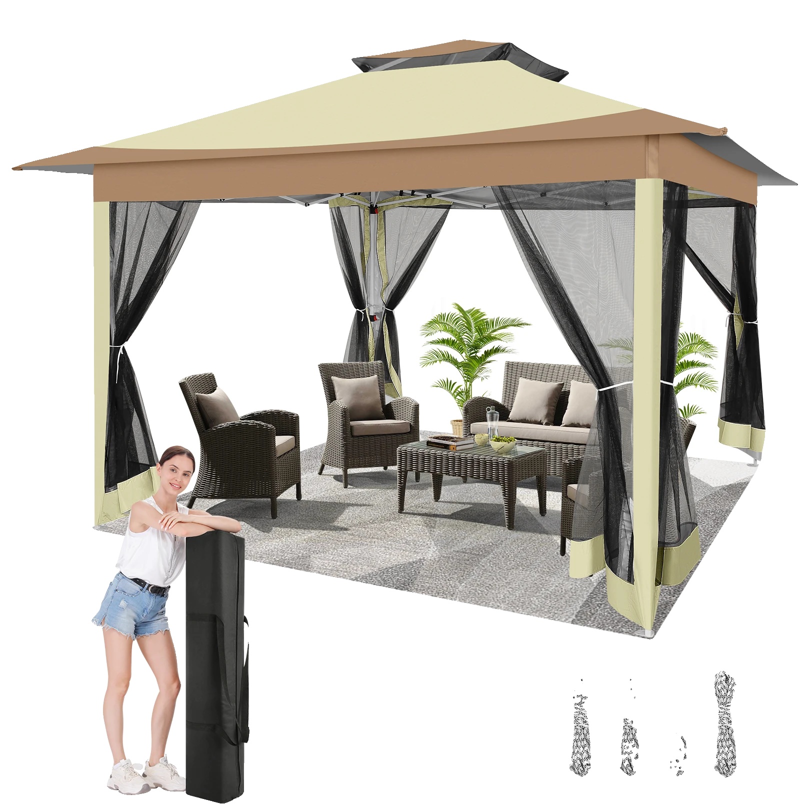 Pavillon, Wasserdicht, Moskitonetz, Dunkelkhaki