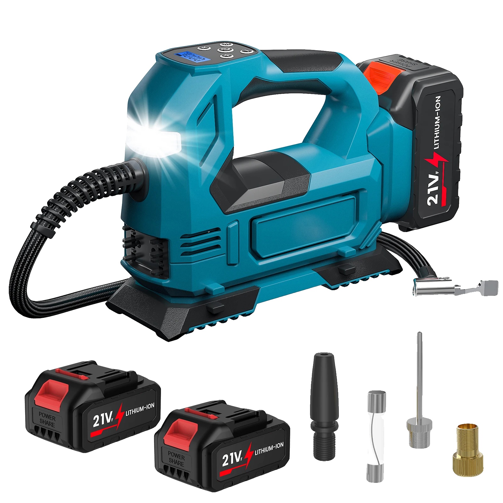 Luftpumpe, Schnellaufblasfunktion, Duale Stromversorgung, 2 Batterien