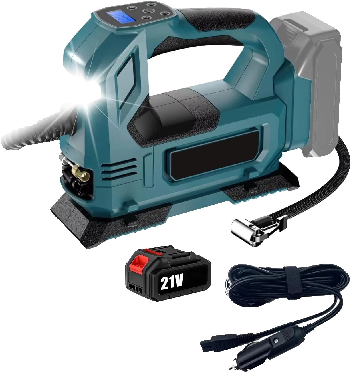 Tragbarer Reifenkompressor, Led-anzeige, Schnellaufpumpfunktion, 1 Batterie