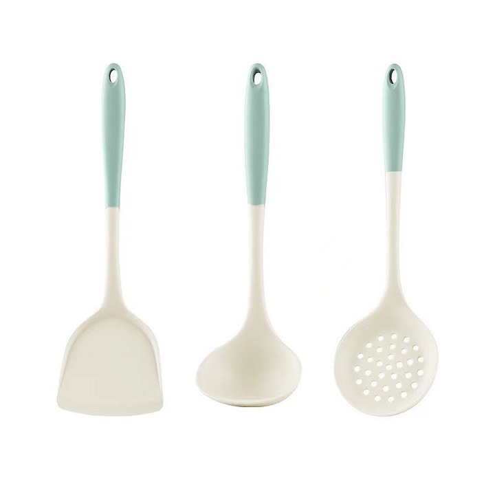 3-teiliges Küchenutensilien-set, Silikon, Antihaftbeschichtet, Hitzebeständig, Weiß Und Grün
