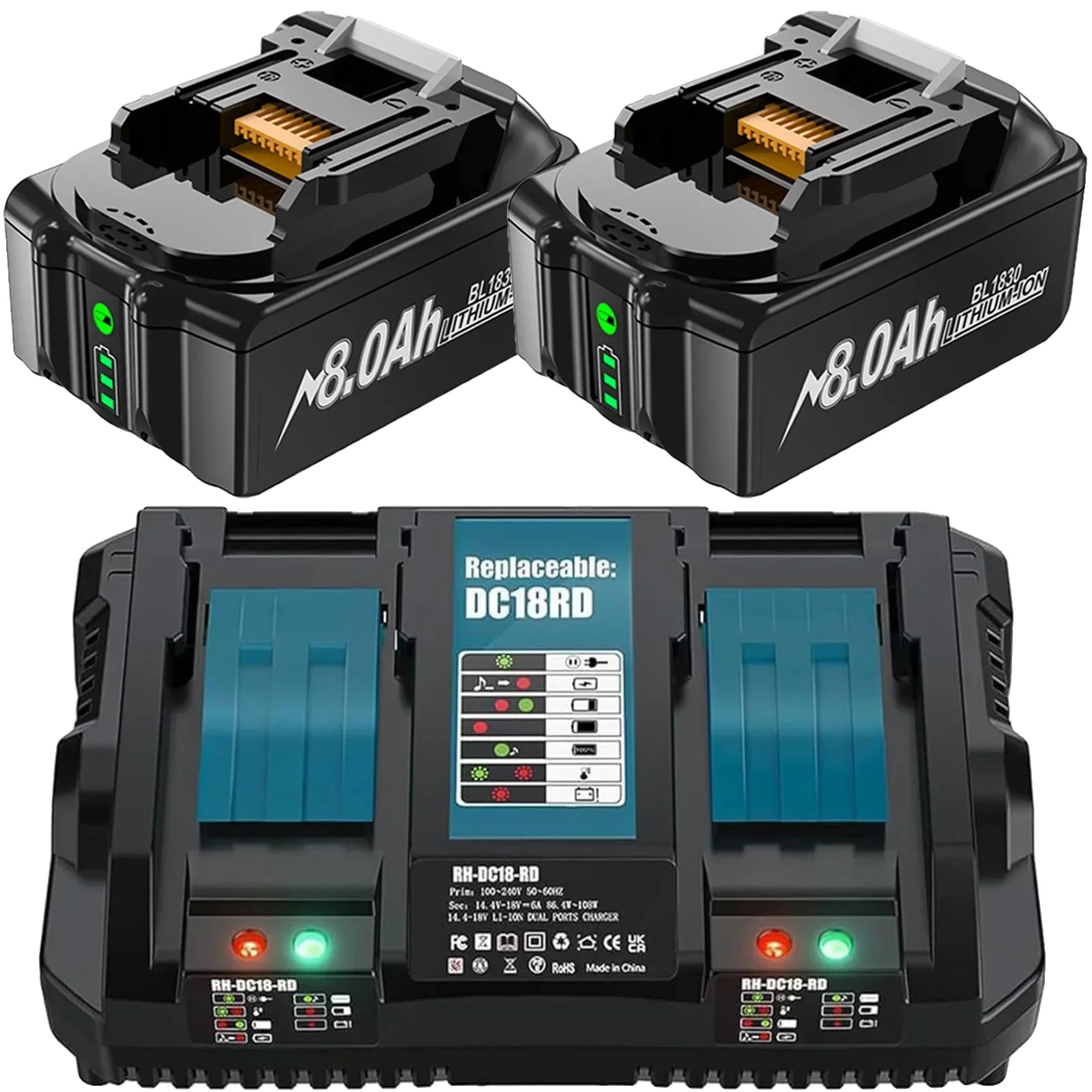 Ersatzakku, 8000 Mah Kapazität, Kompatibel Mit 18-v-werkzeugen, 2 X 8,0 Ah 6-a-ladegerät