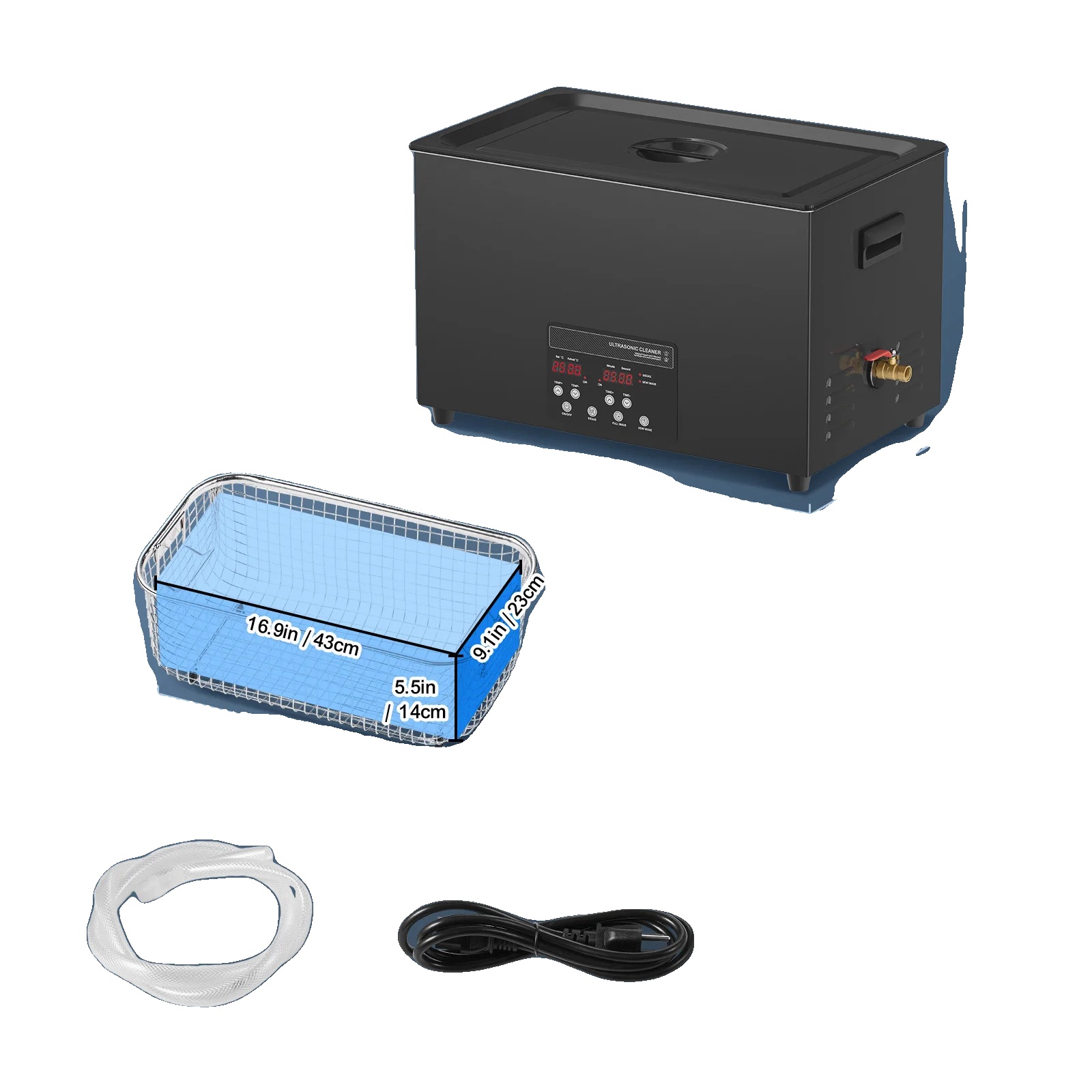 Ultraschallreiniger, 30 L Fassungsvermögen, Digitale Steuerung, 30 L, Schwarzer Stahl, 220–240 V, Eu-stecker