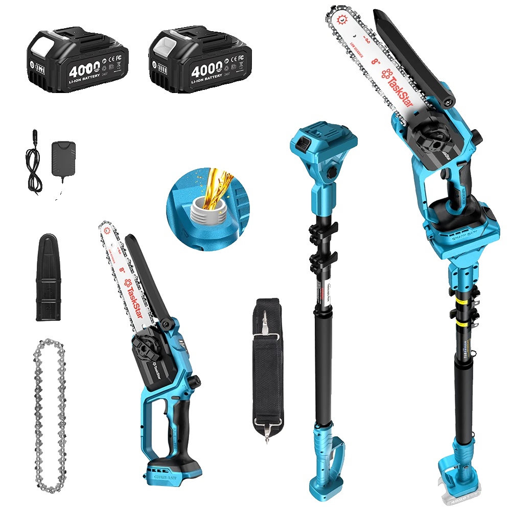Elektrische Stangensäge, 2-in-1-design, Teleskopausleger, Mit 2 X 4,0-ah-akkus, Eu