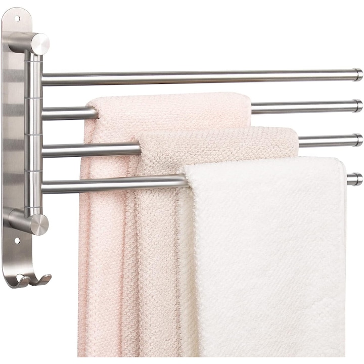 Jfyu Drehbarer Handtuchhalter Fürs Badezimmer, 4 Stangen, Edelstahl Sus 304, Elegantes Design, Matte Oberfläche, 180° Drehbar, Hakenbefestigung, Wasserdicht, Kein Bohren Erforderlich, 33,5 X 35 Cm, Si