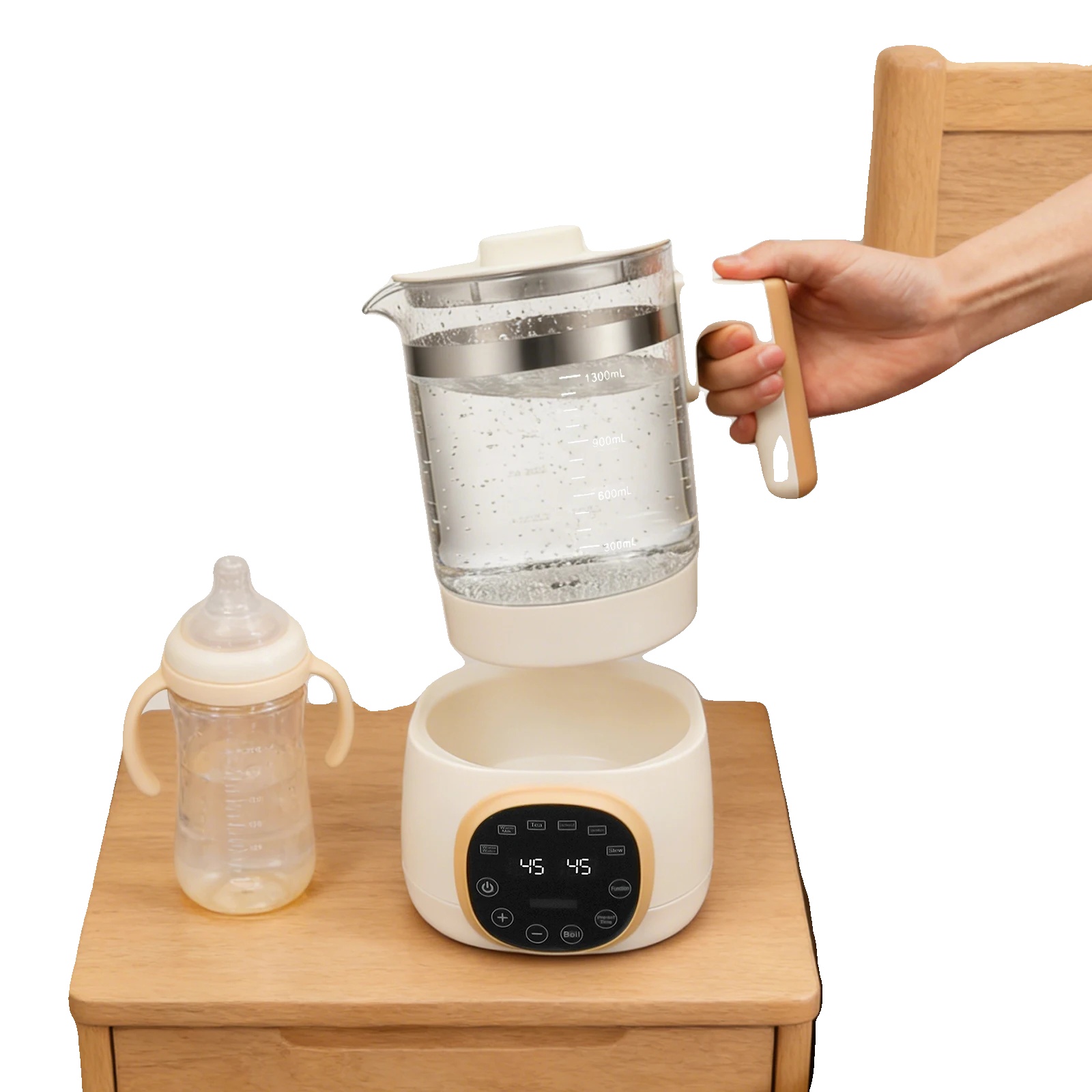 Flaschenwärmer, 1,3 L Fassungsvermögen, 600 W Leistung, Einstellbare Temperatur 37–95 °c, 72-stunden-thermostatfunktion, Kompaktes Design
