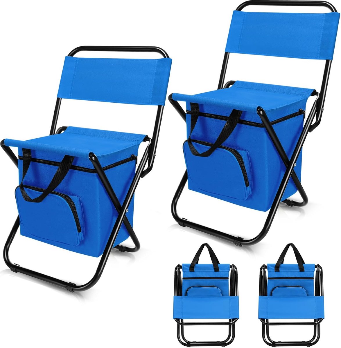 Klappbarer Campingstuhl - Klappbarer Angelstuhl - 1 Stück - Kompakter Stuhl Mit Rückenlehne Und Isoliertasche - Blau (1 Stück)
