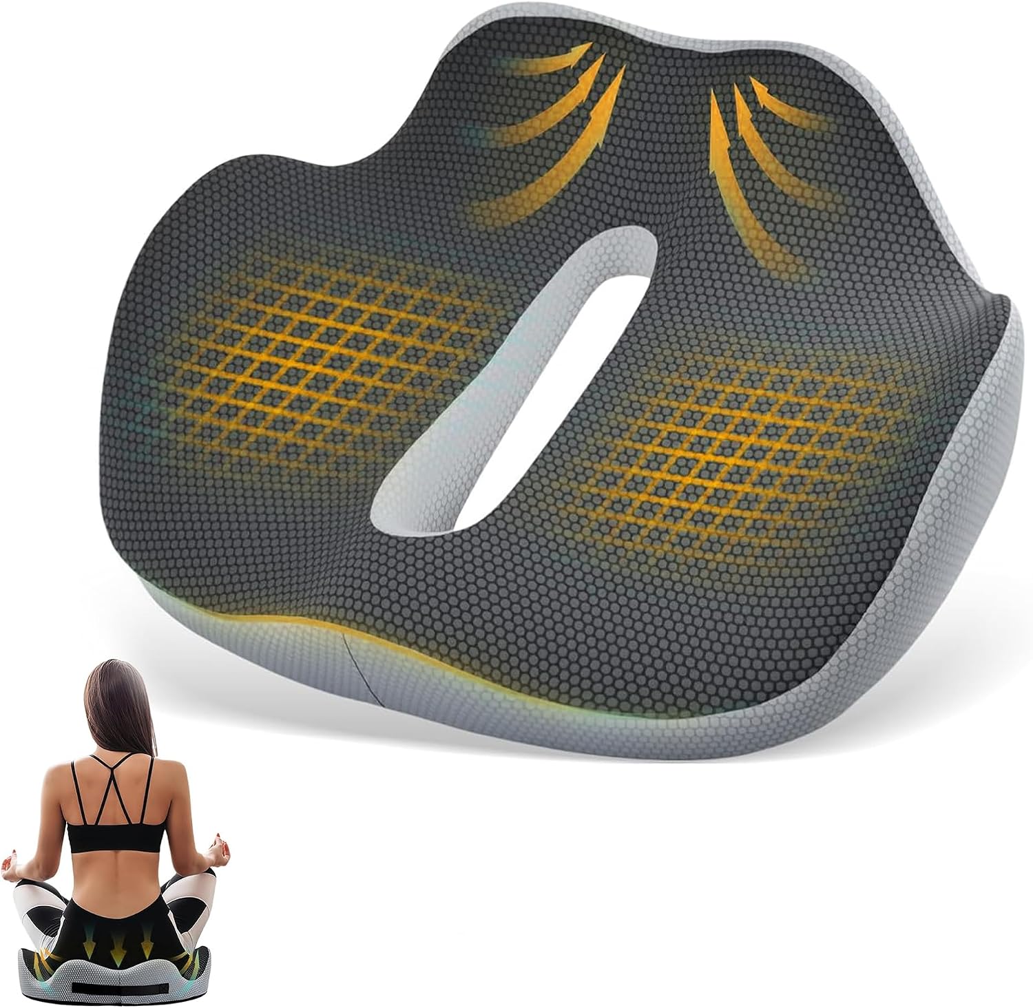 Coussin Ergonomique Assise – Mousse Mémoire De Forme – Coccyx, Bureau, Voiture – Soutien Lombaire, Respirant, Housse Amovible (grau)