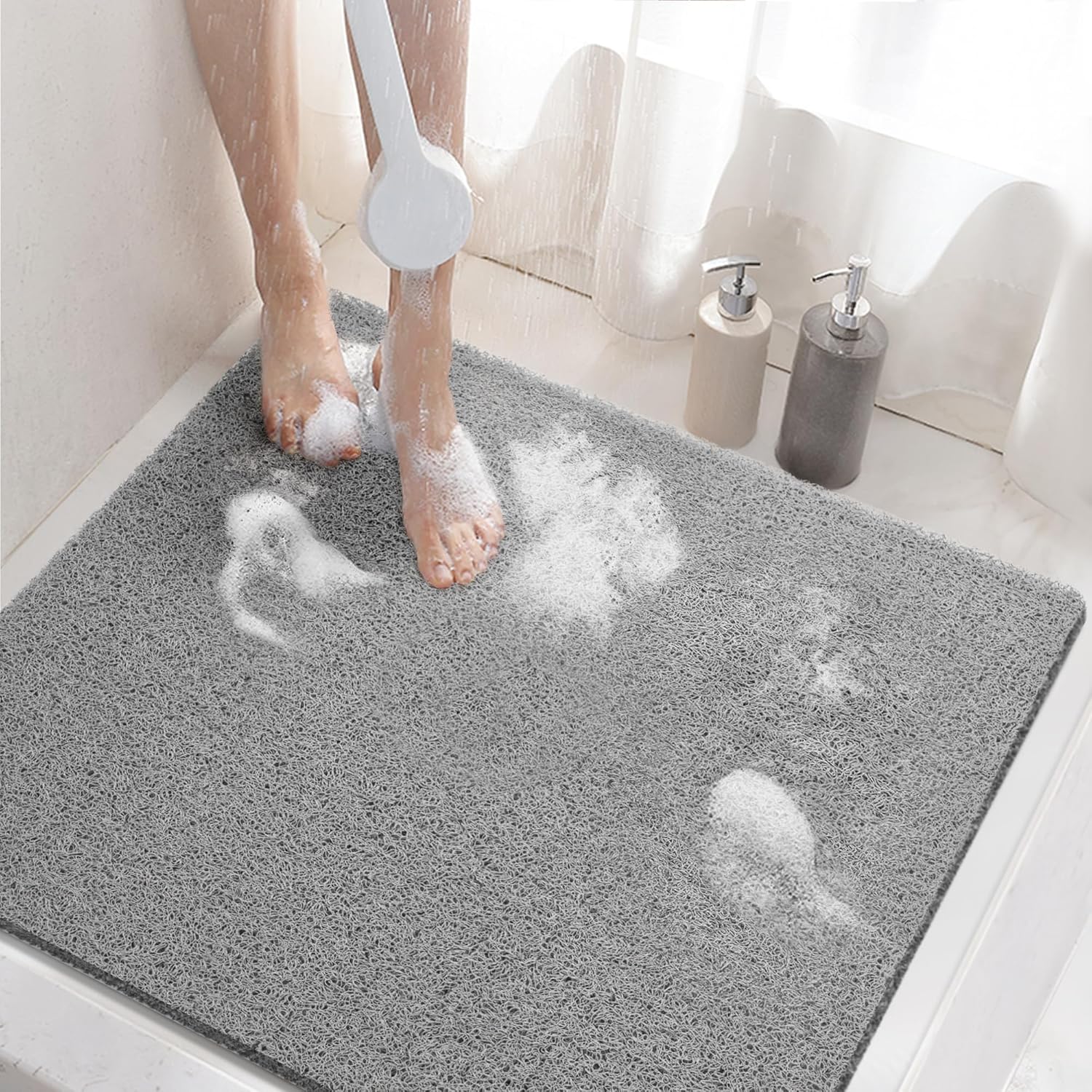 Tapis De Douche Antiderapant, 60x60cm Tapis De Baignoire Antidérapant Avec Drain, Doux Pvc Luffa Tapis De Bain Pour Salle De Bain, Séchage Rapide