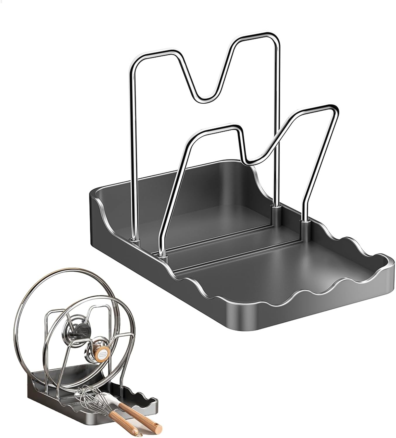 Organizer Couvercle, Support Couvercle Casserole, Porte Couvercle Cuisine Und Repose Cuillère Cuisine, Contenir Deux Couvercles De Casseroles (gris)