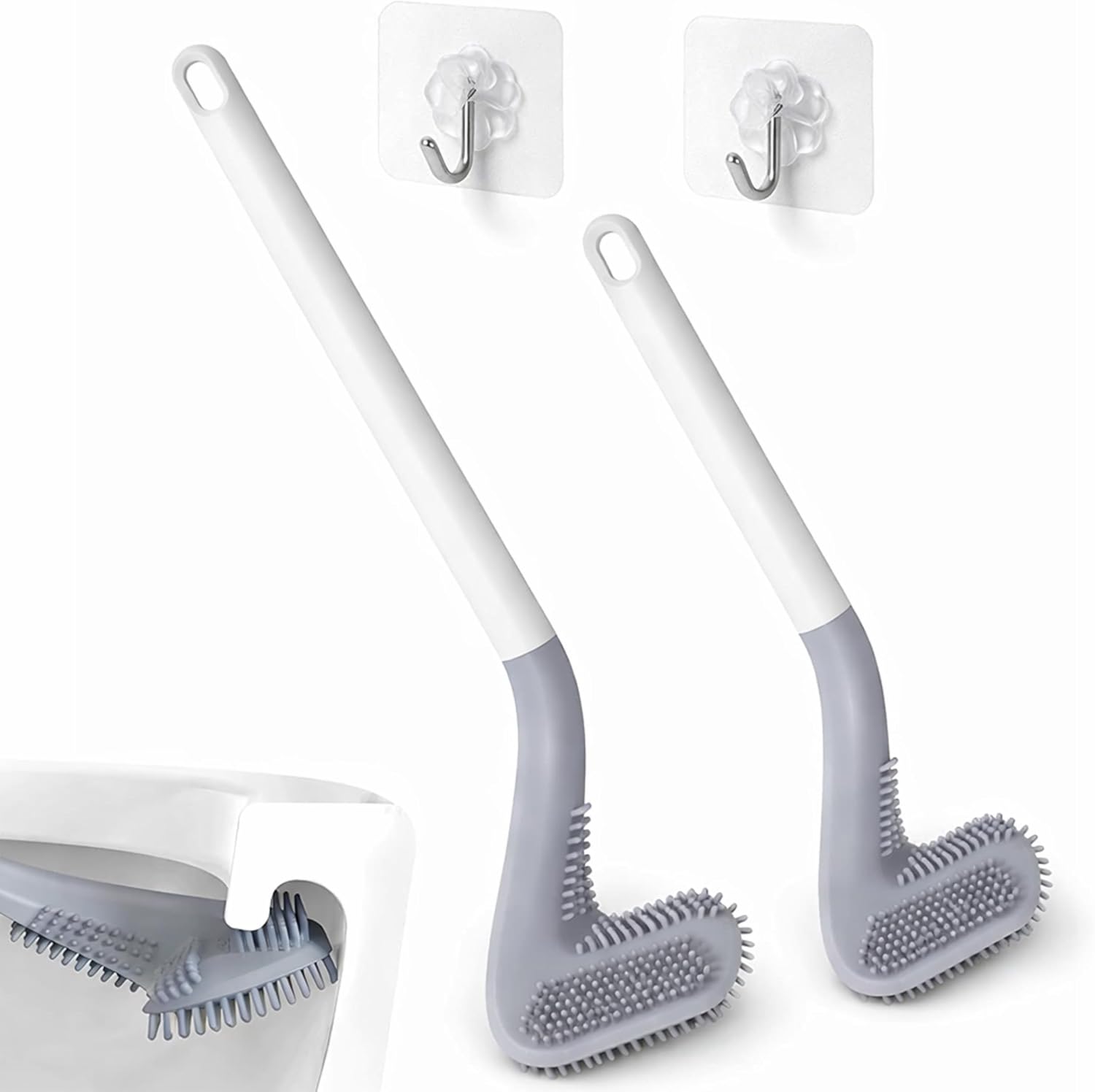 Lot Von 2 Toilettenbürsten Aus Silikon – Flexible Wc-brosse – Accroches Murales – Design Moderne – 2 Pièces