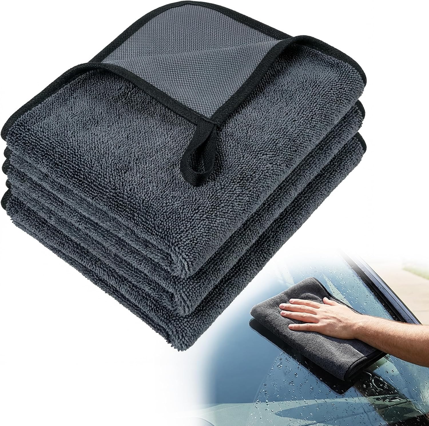 Chiffon Microfibre Voiture Lot De 3, Serviette De Séchage Auto 600gsm 60x40cm, Tissu Nettoyage Sans Trace Rayure Für Camion Moto Et Vitres