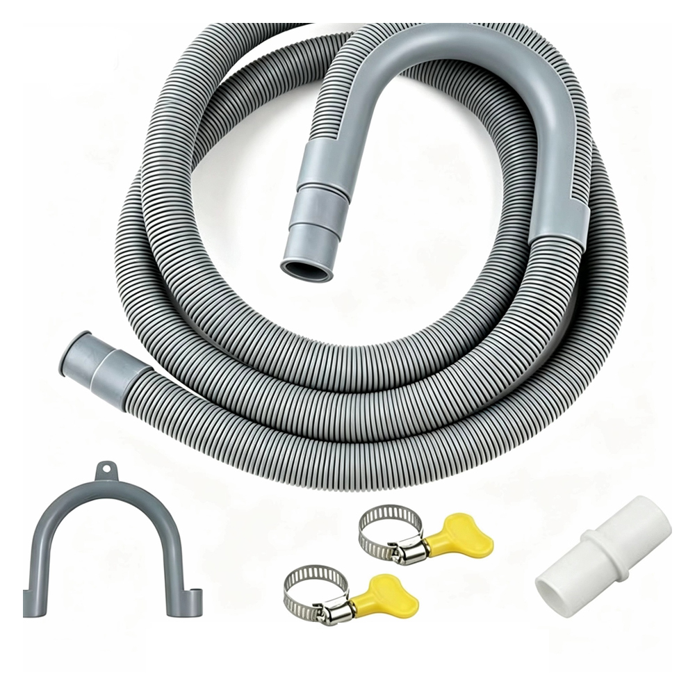 (2x Tuyau Vidange Machine A Laver, 1,5m Rallonge De Tuyau De Vidange, Mit Support Und Colliers De Serrage, Für Lave-linge, Lave-vaisselle