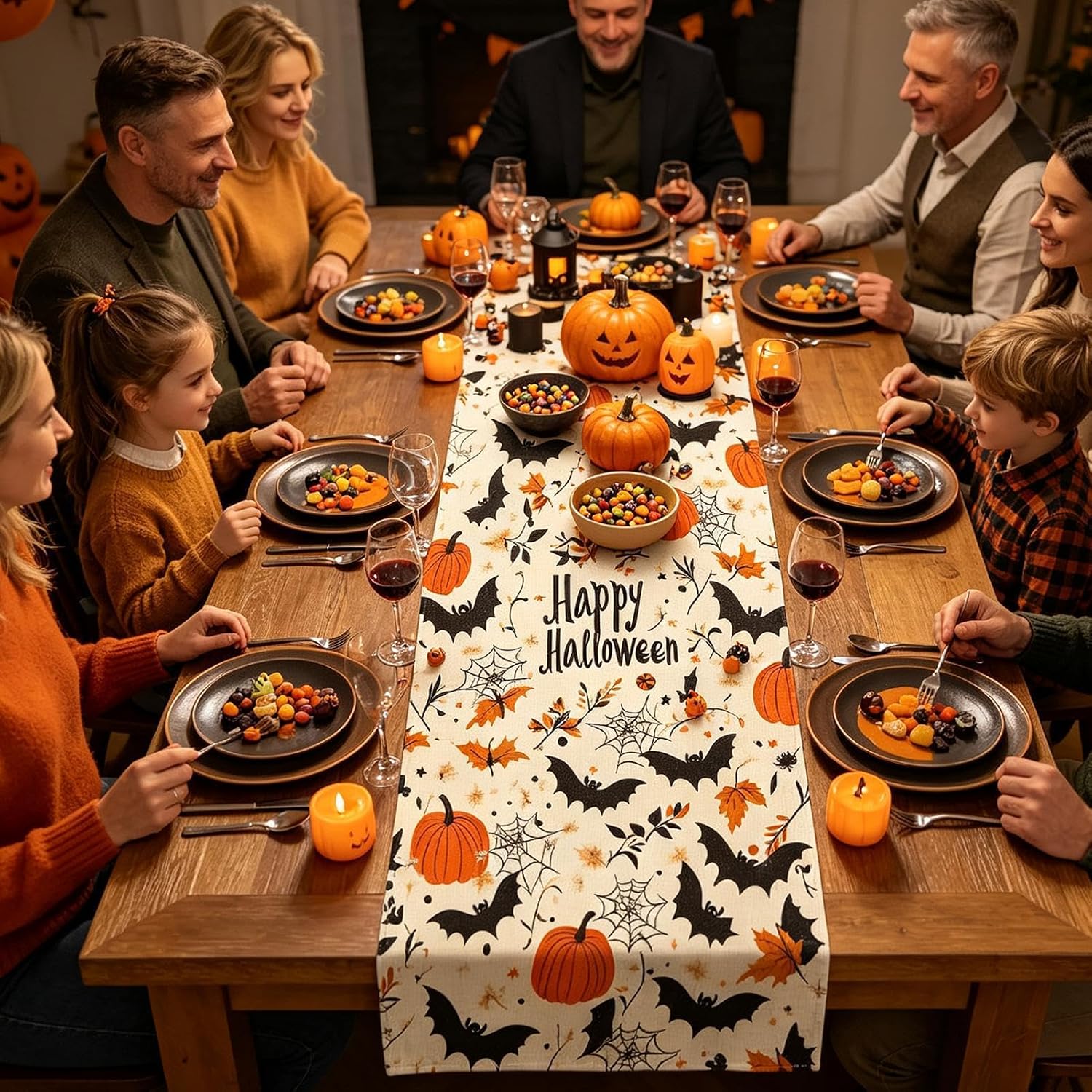 Chemin De Table Décoratif Halloween Decke Imprimée Chauve-souris Fantôme Pour Maison Restaurant Appartement Cuisine Salle À Manger