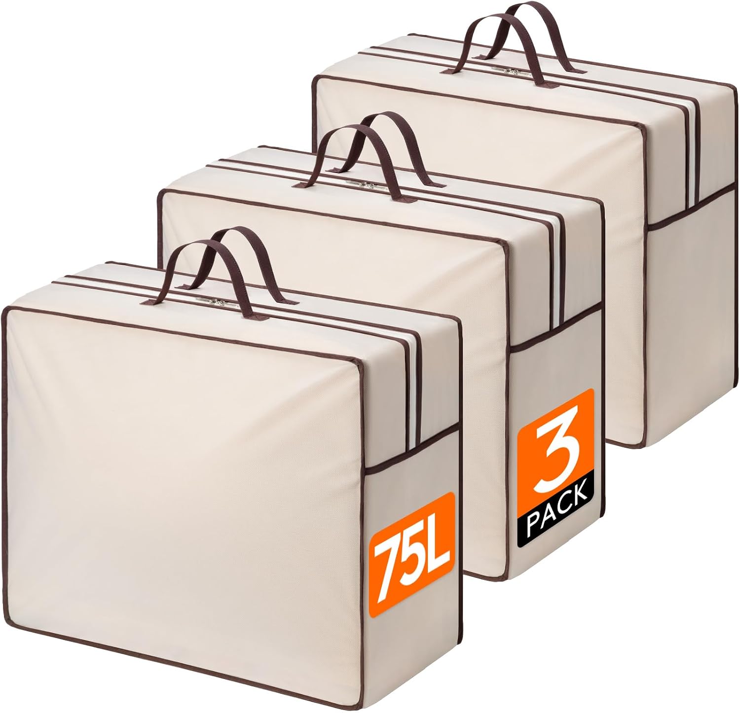 Sacs De Rangement Avec Fermeure Éclair Pour Couettes, Housse Rangement Vetement, Rangement Sous Lit, Sac Demenagement Pour Vetements, 75 L, Lot De 3