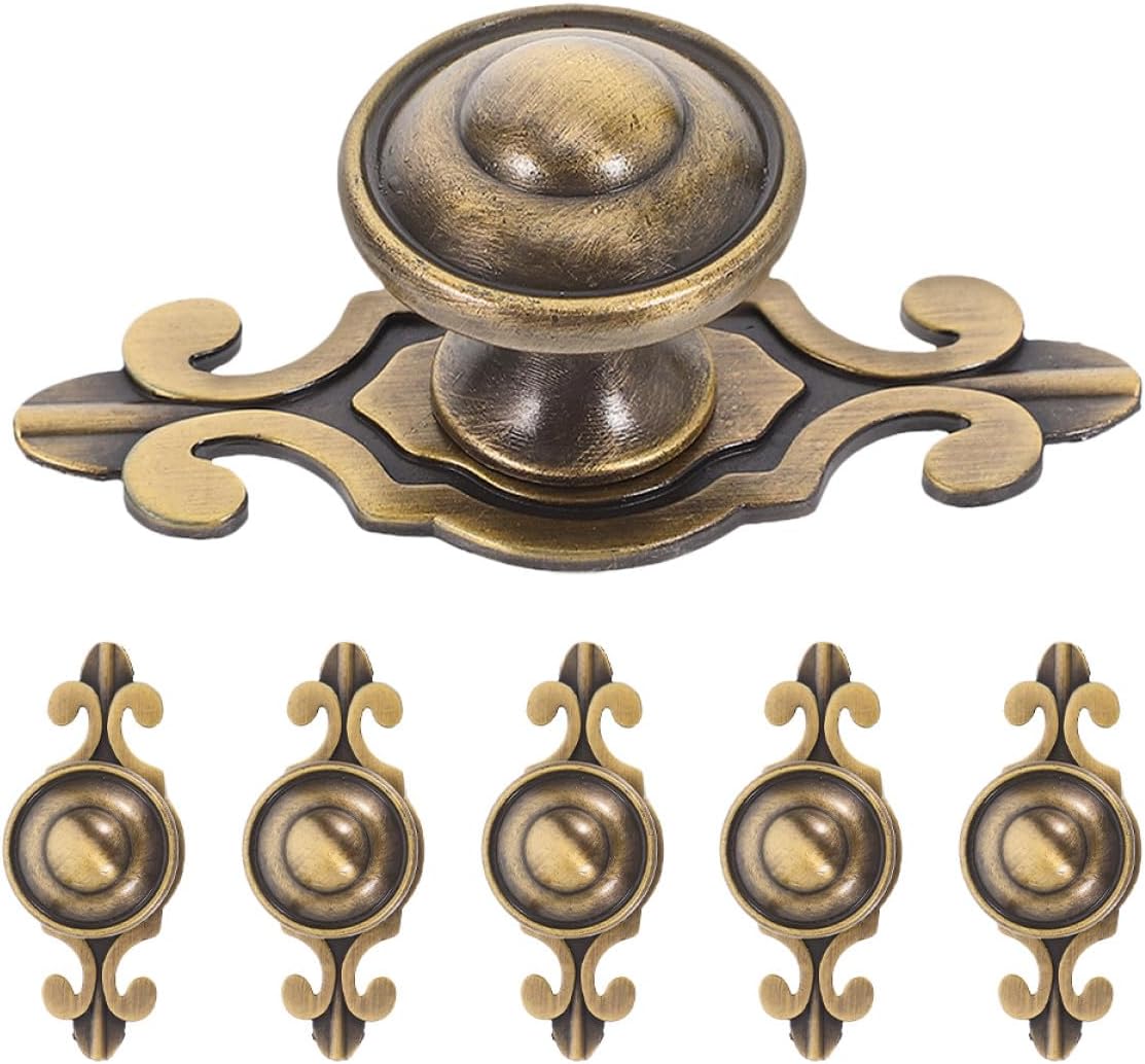 (6 Stück Poignées De Tiroir Rondes Laiton Antique Boutons De Meuble Vintage Avec Plaque De Fixation Trou Pour Cuisine Ou Placard