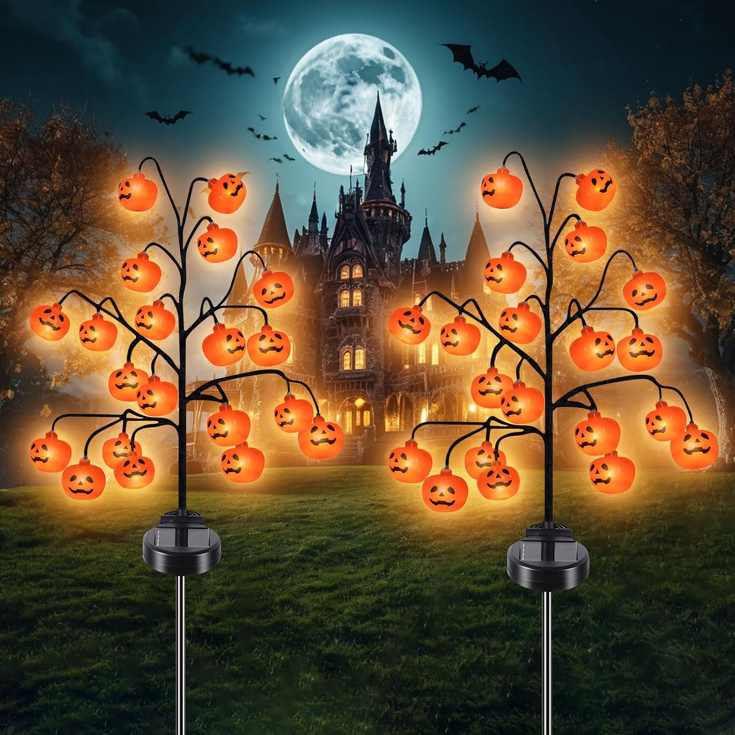 Halloween-lampe Solaire Exterieure, 2 Stück 20led Lumières De Citrouille, Dekorationen De Citrouille D'Halloween, Etanches Lumières Halloween-dekoration