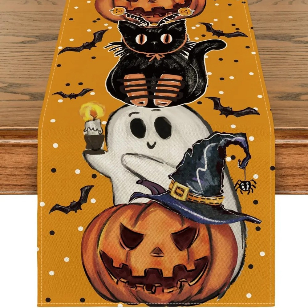 Chemin De Table Halloween Fantôme Mignon Citrouille Chat Noir Dekoration Tisch Halloween, Chemin Tables Halloween Für Innenräume
