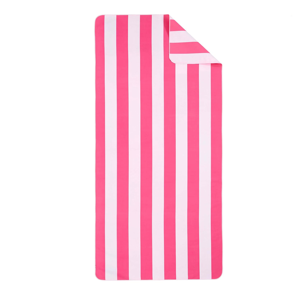 Serviette De Plage Microfibre Grande – Fine Et Légère – À Séchage Rapide – Servietten Anti-sable 100 % Recycelbar – Rayé Rose-blanc – 160 Cm X 80 Cm