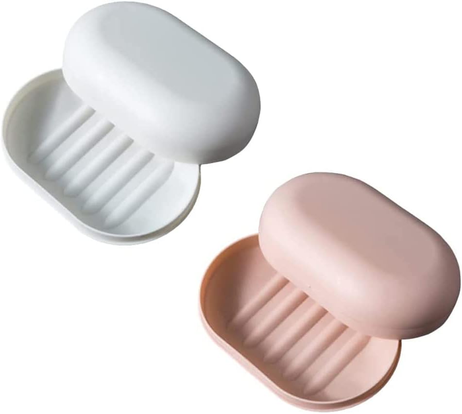 Lot De 2 Porte-savon Étanches – Pour Douche, Voyage, Randonnée, Salle De Bain, École, Salle De Sport – Rose Et Blanc