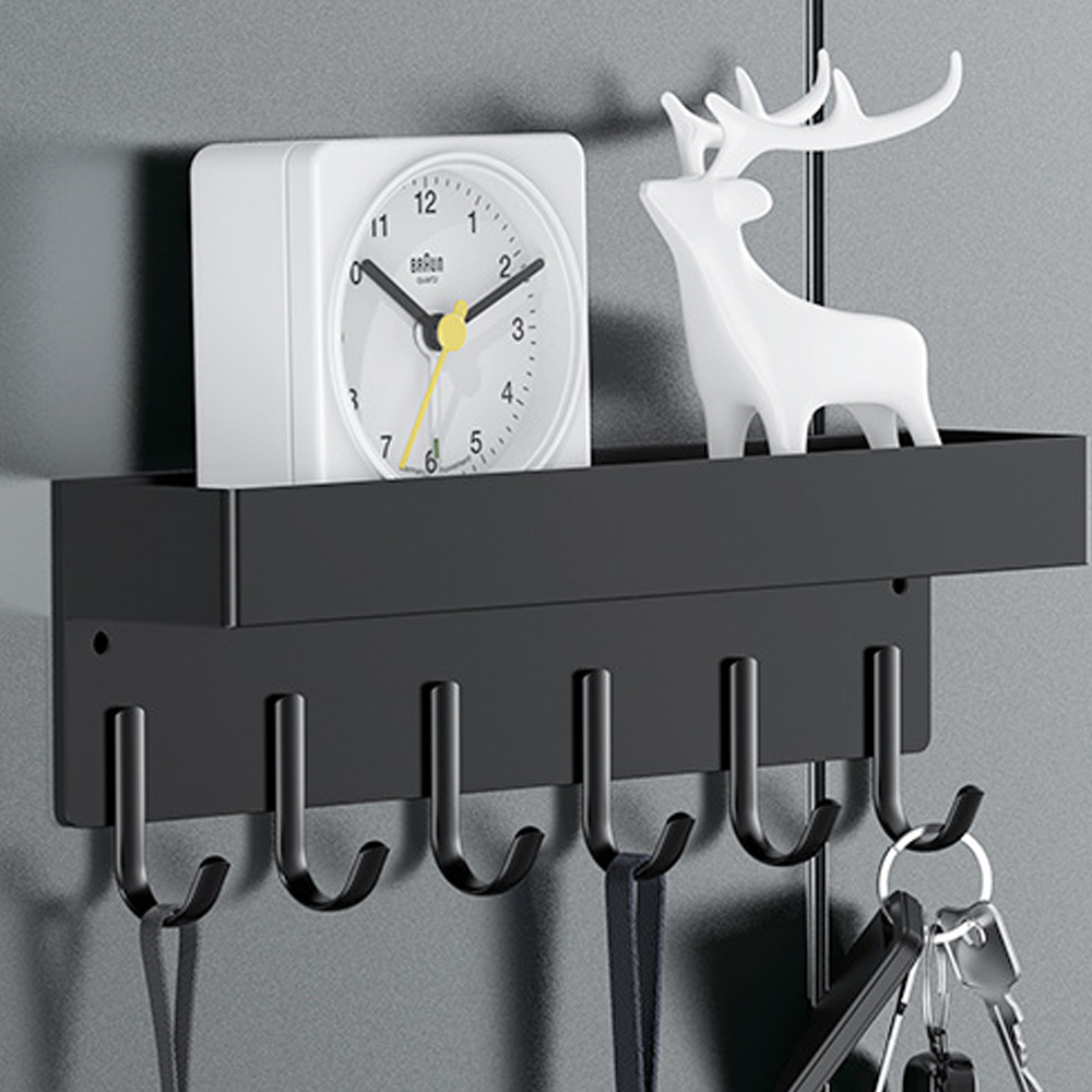 Stützwandgemälde Magnétique Pour Clés, Petit Porte-clés En Métal Avec Plateau, 24 Cm, 6 Häkeln, 2 Installationsoptionen, Schwarz