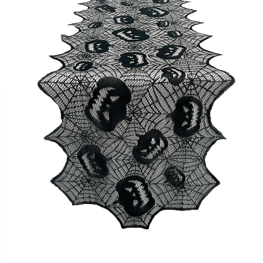 Cheminary Tisch In Dentelle Mit Motiven Toilette Und Araignées Tischdekoration Halloween (40 Cm Breit, 1,8 M Lang) (noir)