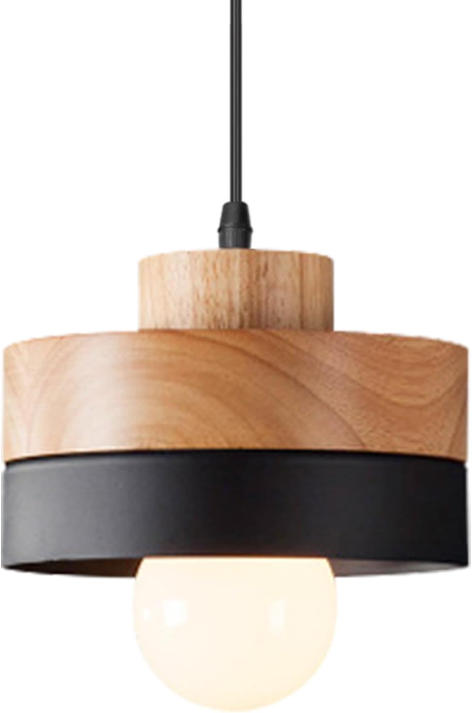 Bois Ronde Rétro Plafonnier Design Vintage Eclairage Intérieur Lumières Lustre Abat-jour Métal Moderne Lampe Suspension Art Chambre Cuisine (schwarz)