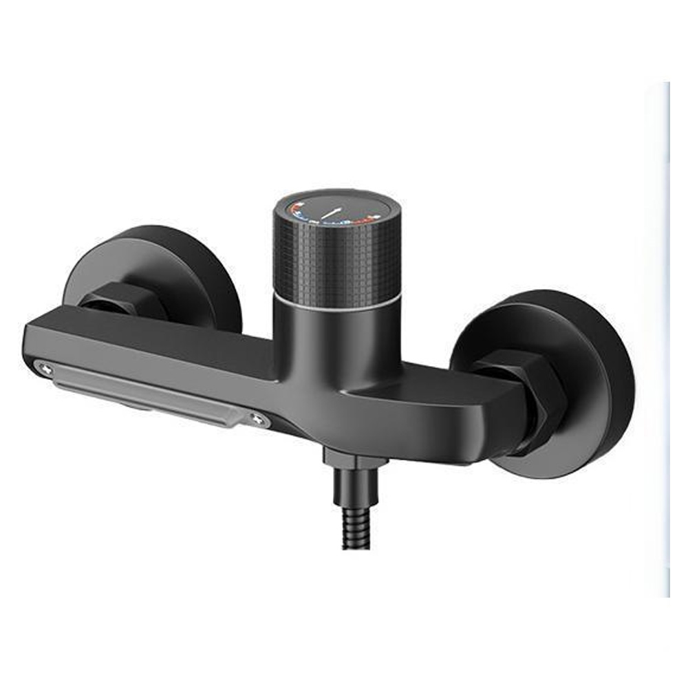 Mitigeur Thermostatique Baignoire, Noir Double Fonction Robinet Salle Bain Baignoire Avec Bouton Antidérapant, Pour Douche Murale, Dortoirs