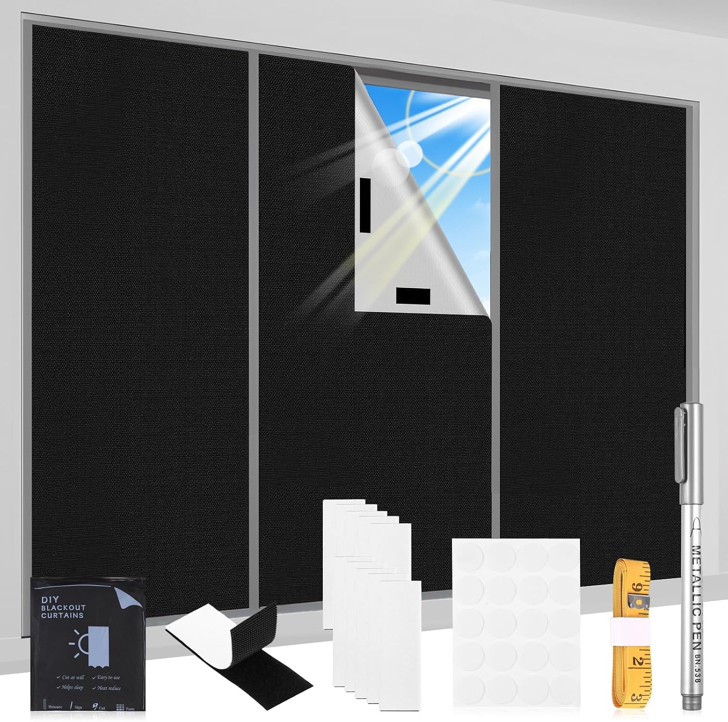 200x145 Cm Film Occultant Pour Fenêtre Sans Perçage, 100 % Blocage Lumière, Noir Opaque, Protection Solaire Intérieure, Isolation Thermique, Anti-uv