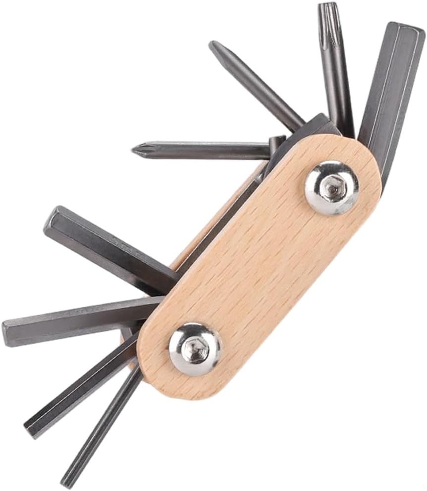 Kit Zur Reparatur Von Fahrrädern 8 Und 1 – Sechseckige Biegsame Zange Mit Holzgriff – Kompaktes Und Tragbares Multifunktionsgerät