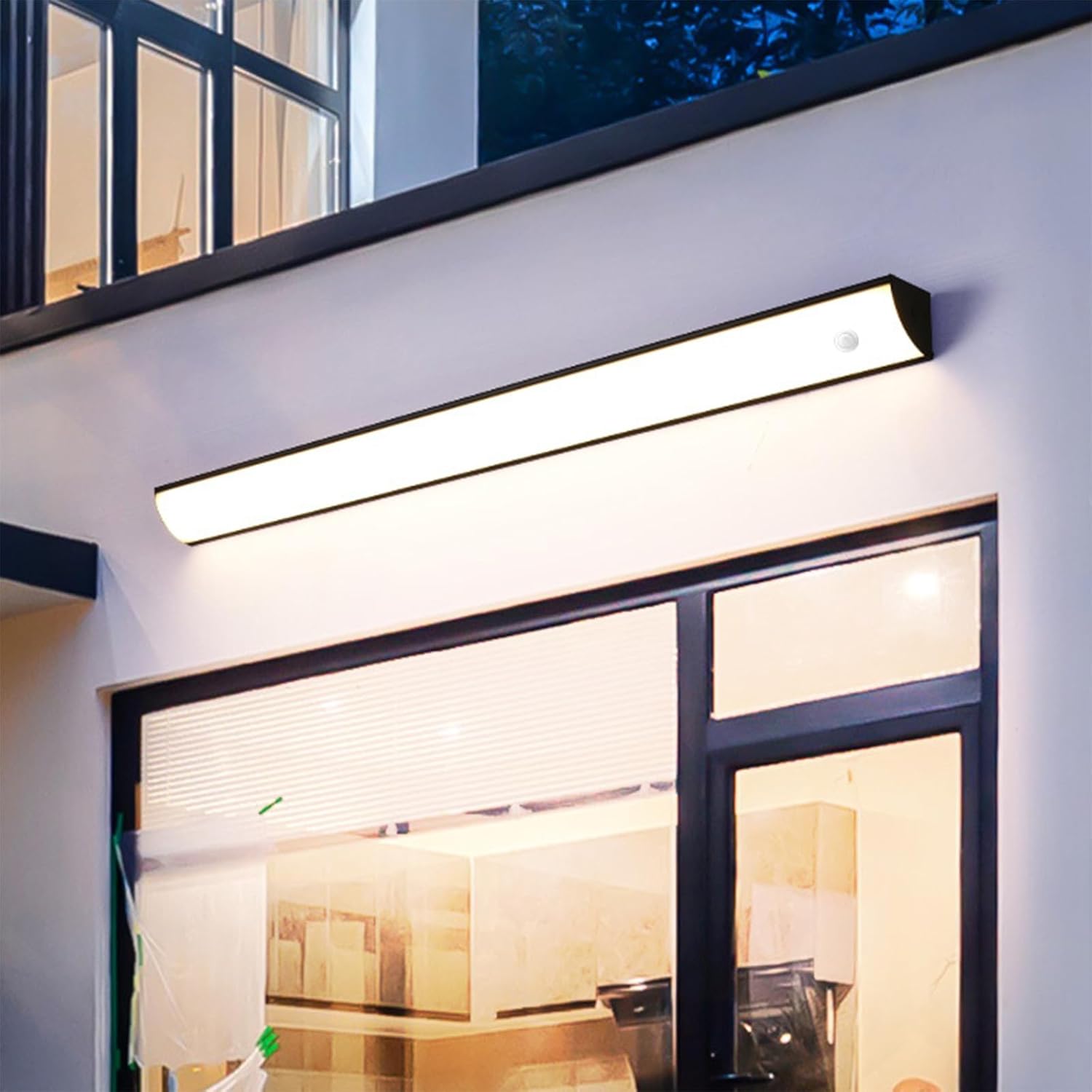 Außenapplikationswand Mit Bewegungsmelder, Garagenbeleuchtung, Wandgemälde, Ip65, 6000 K, Eingangsterrasse (noire Lumière Blanche, 120 Cm)