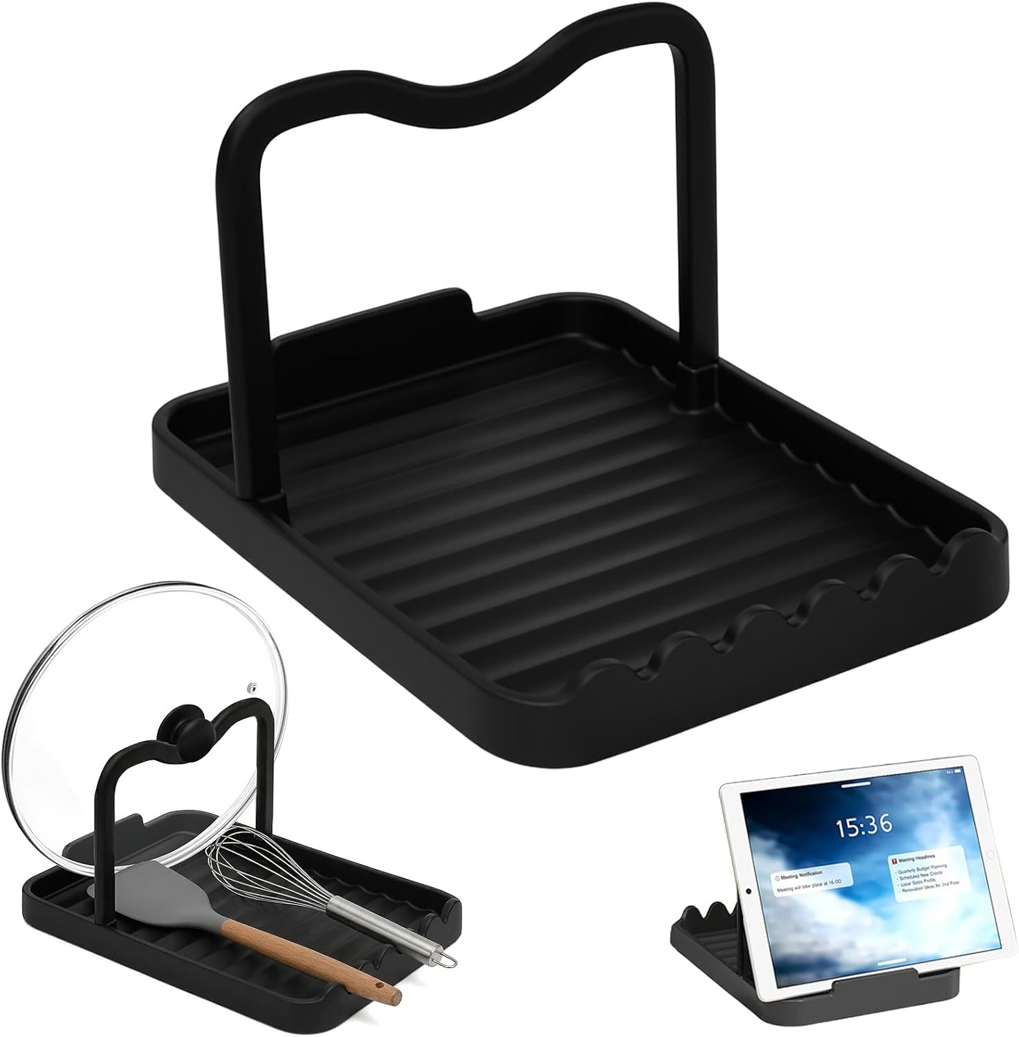 Porte-poêle Avec Repose-cuillère In Aluminium Noir – Küchenutensilien – Sortiment Für Auflauf- Und Kochtöpfe