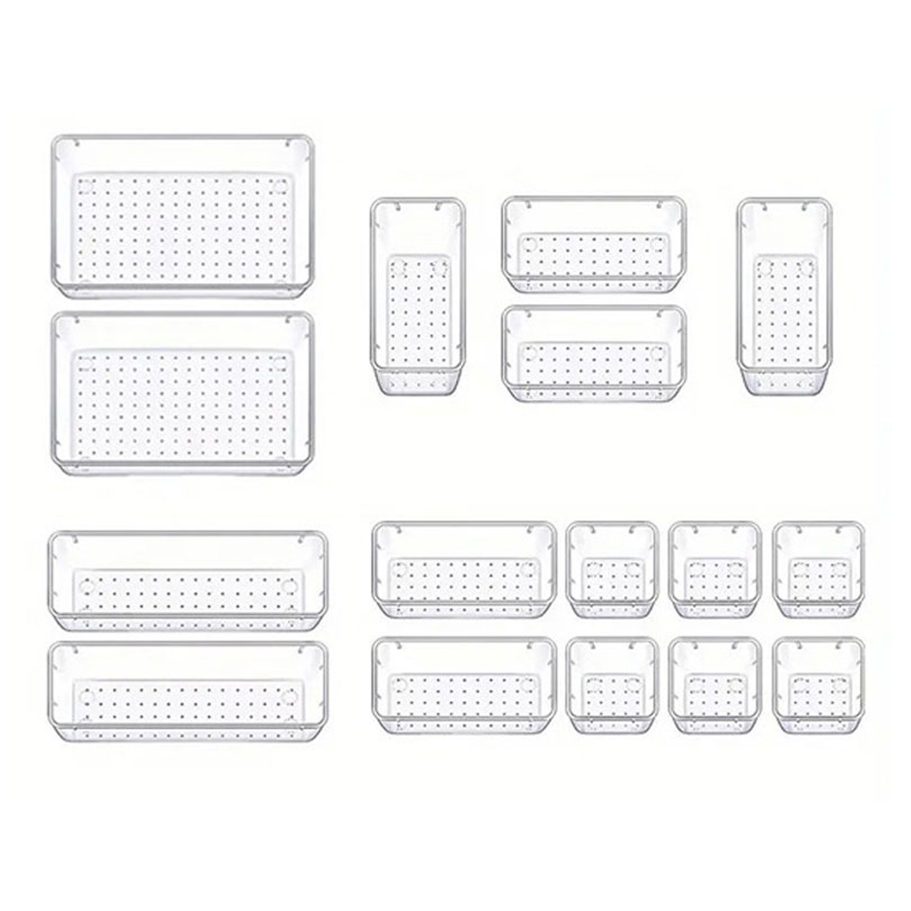 Lot 16 Organisateurs De Tiroir – 4 Tailles, Rangement Tiroir In Plastique Transparent – Parfait Pour Salle De Bain, Coiffeuse, Bureau,