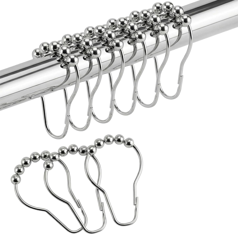 Anneaux Rideau De Douche Inox – Lot 12 Crochets Antirouille Billes De Glissement – Kompatible Tringles 25–32 Mm – Einfache Installation – (argentchrome)