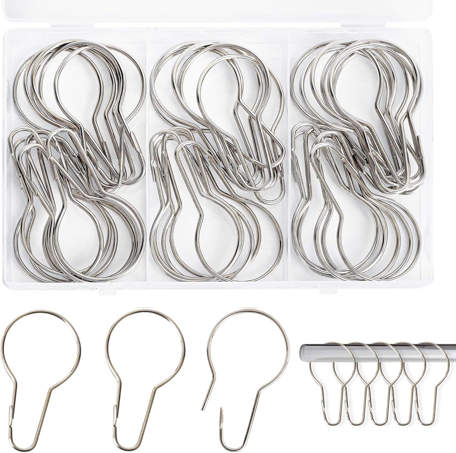 (40 Teile) Anneaux De Rideau De Douche, Anneaux Pour Rideaux, Pour Salle De Bain, Salon, Chambre À Coucher (silber)