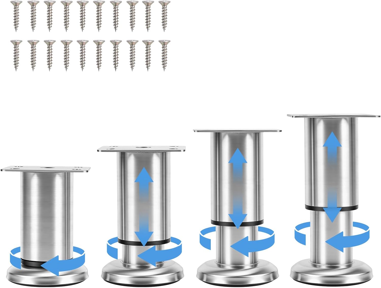 Lot Von 4 Möbelstücken Aus Acier Inoxydable, Tischstücken, Lit-stücken, Möbelstücken Für Meuble Tv, Canapé, Salle De Bain (8-12cm)