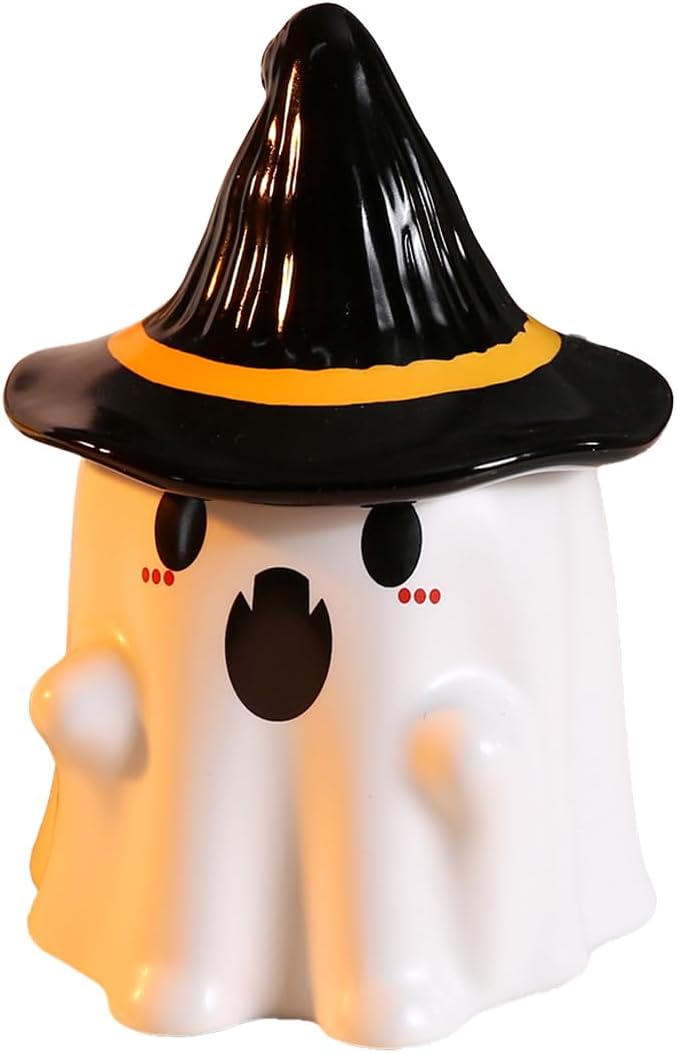 Keramik-café-tasse – Fantôme D'Halloween-motiv – 480 Ml – Mit Deckel – Zauberhut – Halloween-fantôme-dekoration