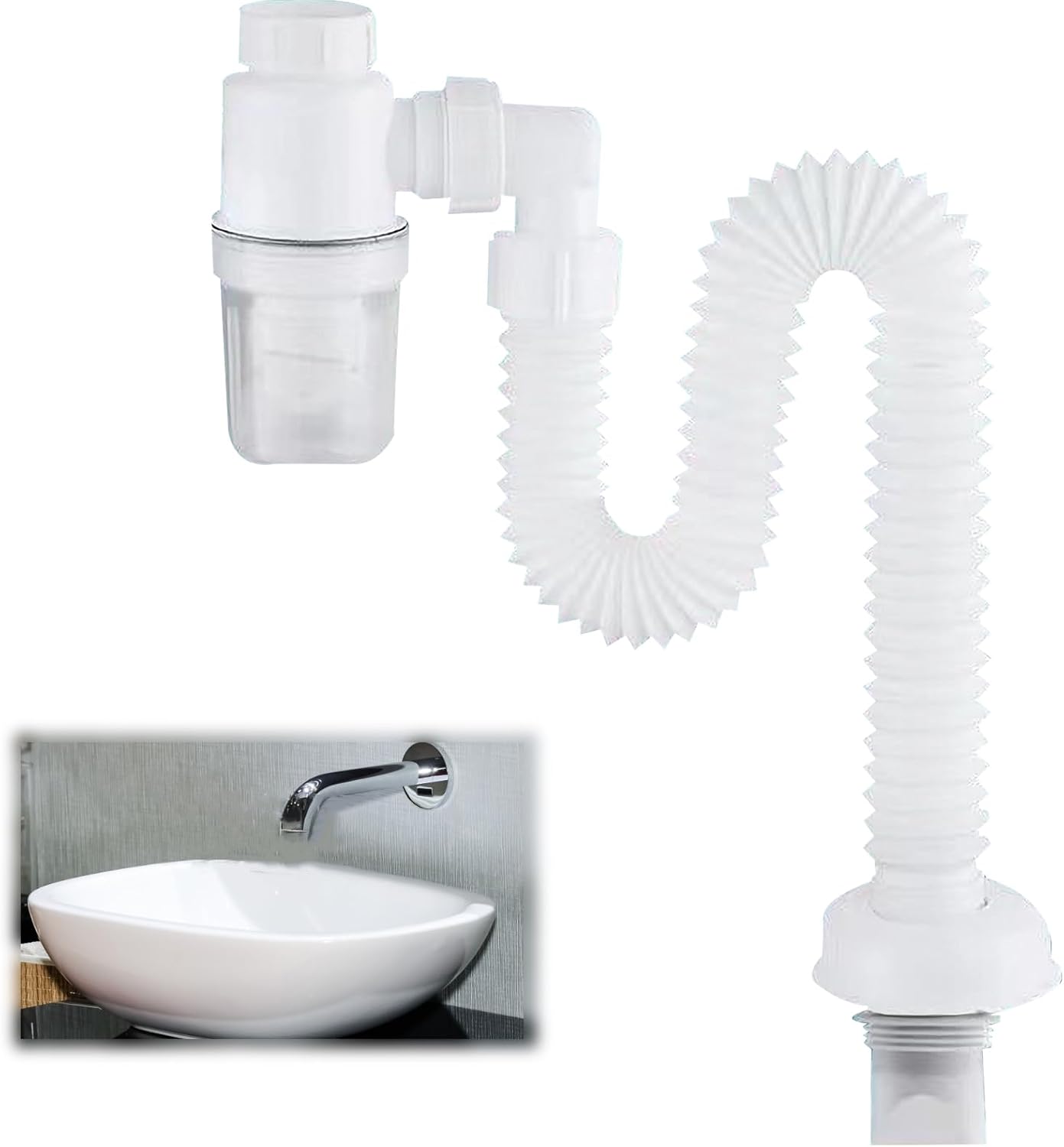 Siphon - Tuyau De Lebendigange Flexible - Lavabo Réglable - Anti-odors - Tuyau D'Évacuation Des Eaux Usées Remplaçable - Blanc