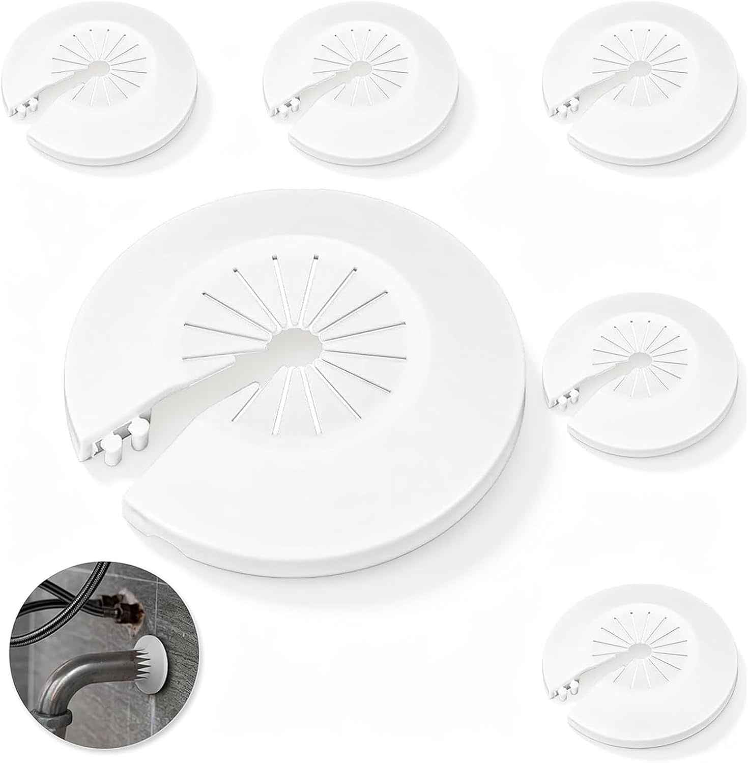 Konvolut Von 6 Rosetten Mit Flexiblen Formen Und Einem Clip Für Den Radiateur, Radiateur, Sol, Universel, Blanc